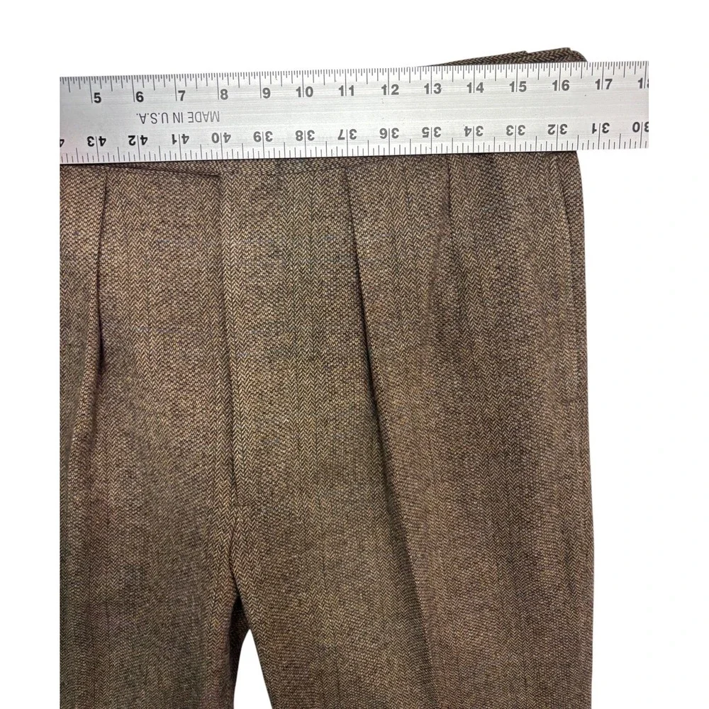 vtg Brown Herringbone Tweed 38R 32x33 2pc Pant Suit Heavy Wool Pleated USA